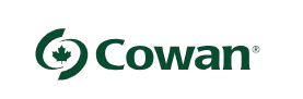 Cowan logo in dark green with stylized leaf icon on a white background
