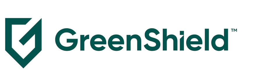 GreenShield logo in teal with shield icon and wordmark on white background