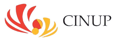 CINUP logo with red and yellow abstract swooshes beside gray text