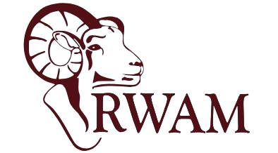 RWAM logo with a ram head outline in maroon and black on a white background
