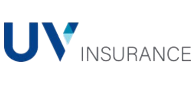 UV Insurance logo in blue and gray with a small teal accent triangle