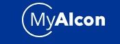 MyAlcon logo on a blue background with white text and circular mark