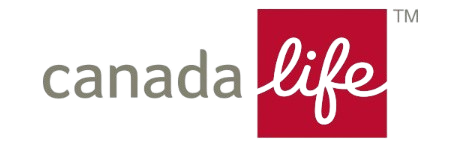Canada Life logo with gray text and a red square containing white script lettering