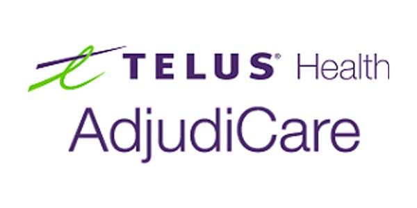 TELUS Health Adjudicare logo in purple and green text on a white background