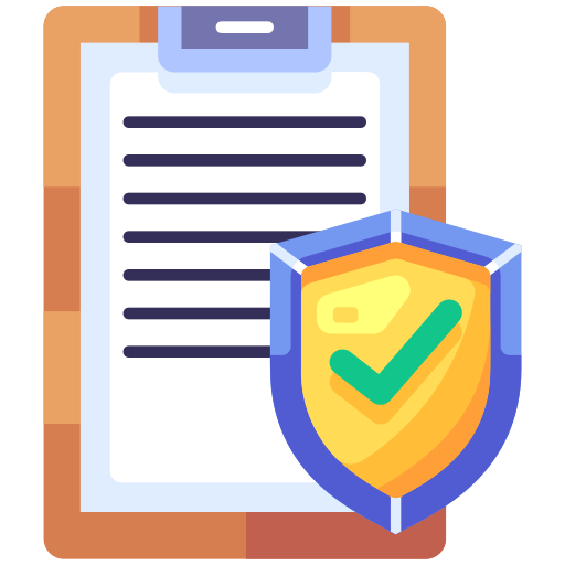 Clipboard document with a blue shield and green checkmark, suggesting secure verification