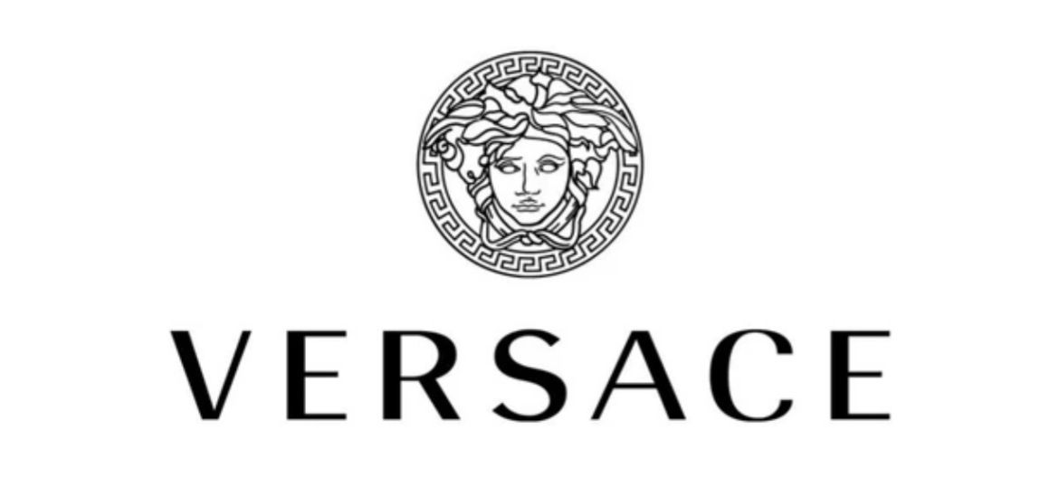 Versace logo with Medusa head emblem above the brand name on a white background
