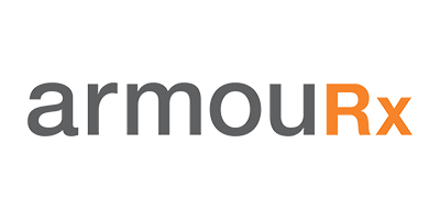 ArmouRx logo in gray and orange text on a white background