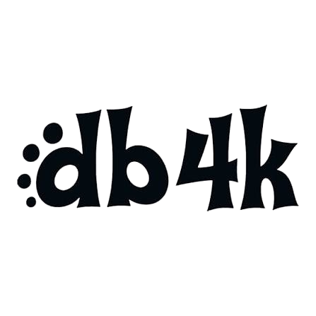 Black stylized “db4k” text with small dots on the left, on a white background