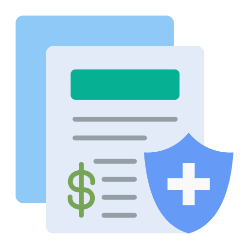 Healthcare insurance document with dollar sign and blue shield icon