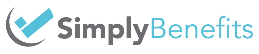SimplyBenefits logo with gray and blue checkmark icon and company name