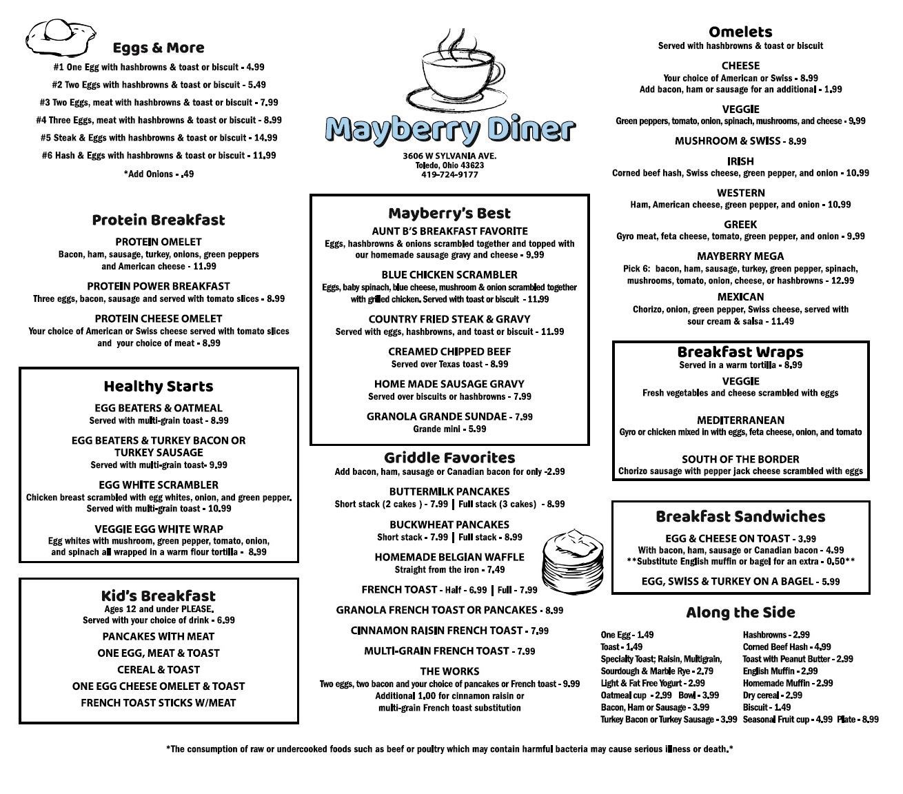 Mayberry Diner Menu - Page 1 - Sylvania and Toledo Ohio