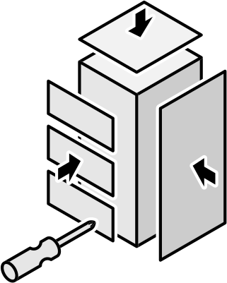 A screwdriver is being used to remove a piece of paper from a box.