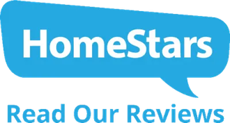 The homestars logo is a blue speech bubble that says read our reviews.