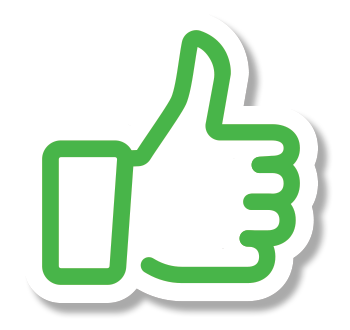 Green thumbs-up sign, white background.