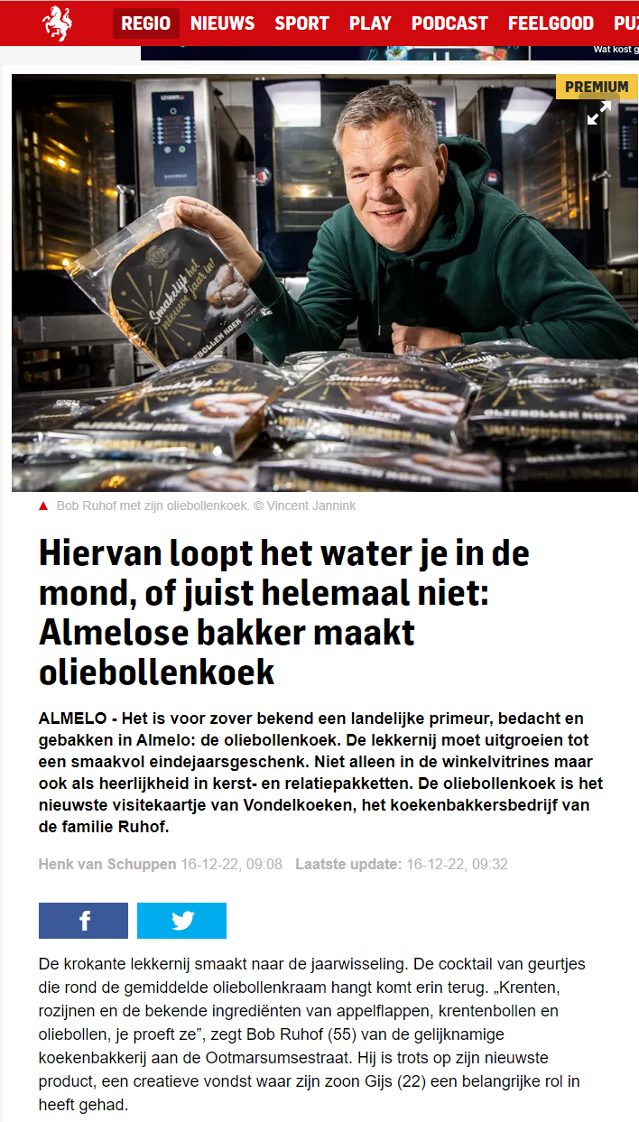Bob Ruhof oliebollenkoek tubantia 