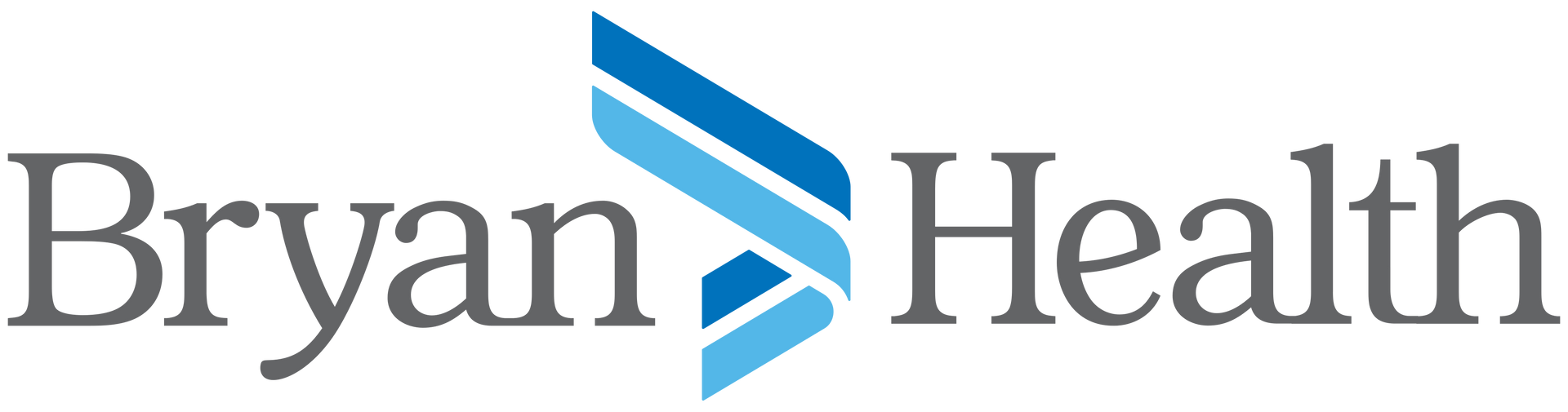 Bryan Health logo with gray text and blue abstract emblem
