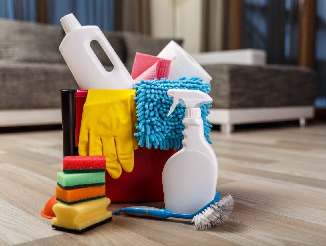 Selection of cleaning equipment used to clean houses in Hoveringham