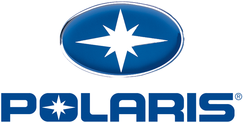 Logo Polaris con emblema a stella ovale blu sopra la scritta 