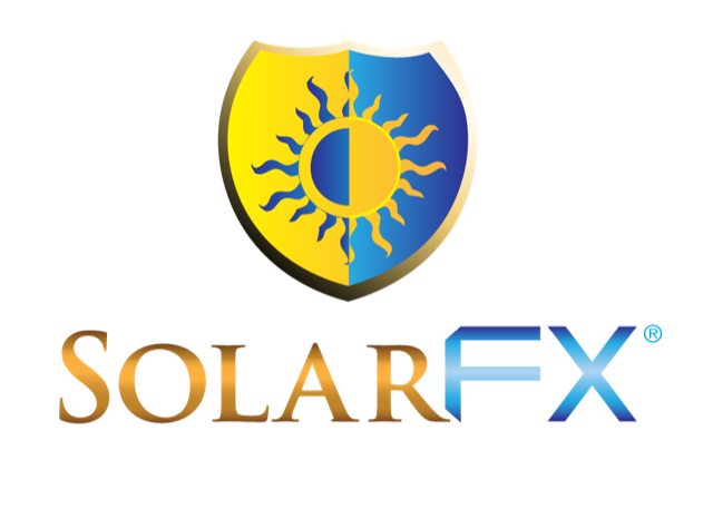Logo: Shield divided diagonally, yellow and blue, sun design. 