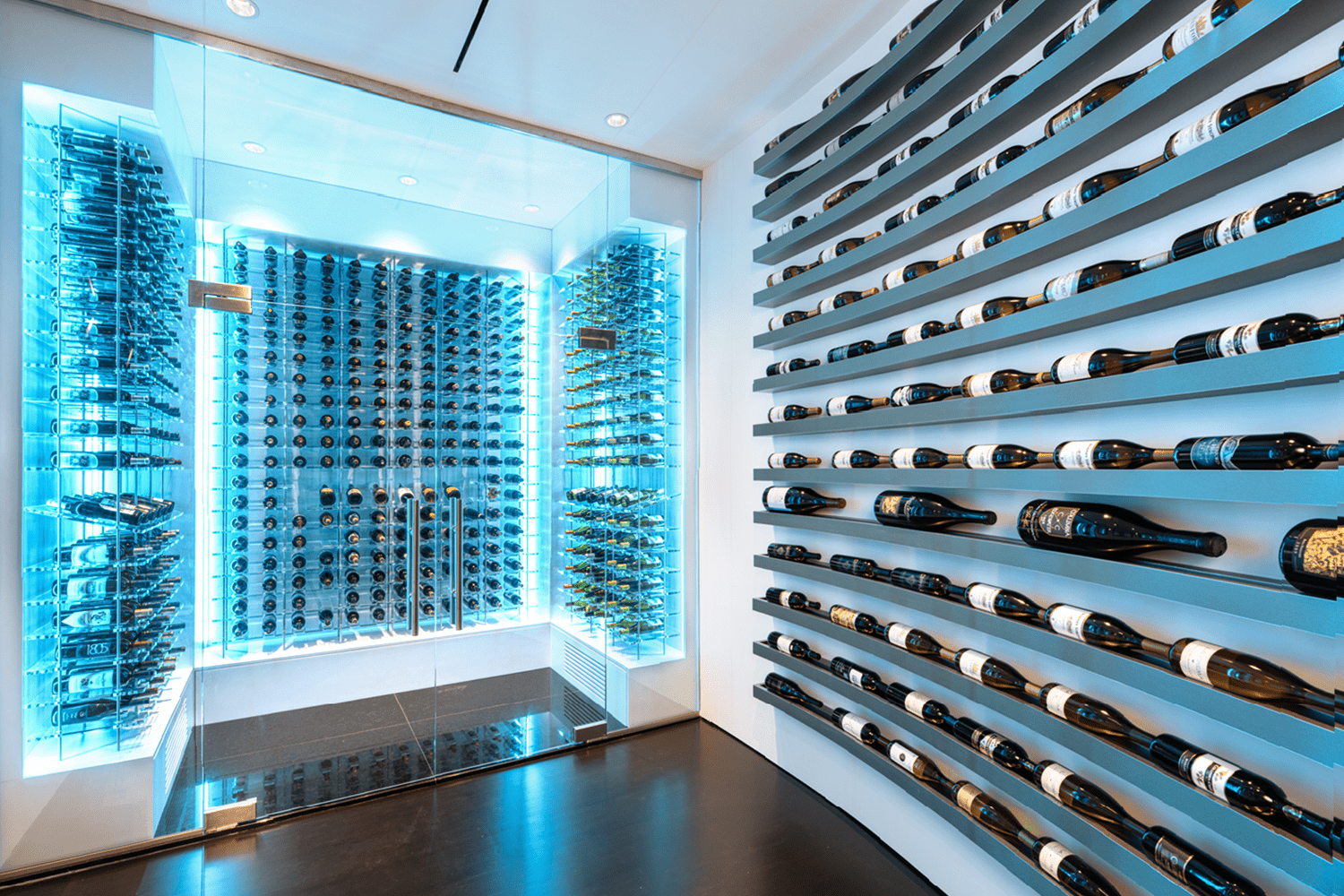 A wine cellar filled with lots of bottles of wine.