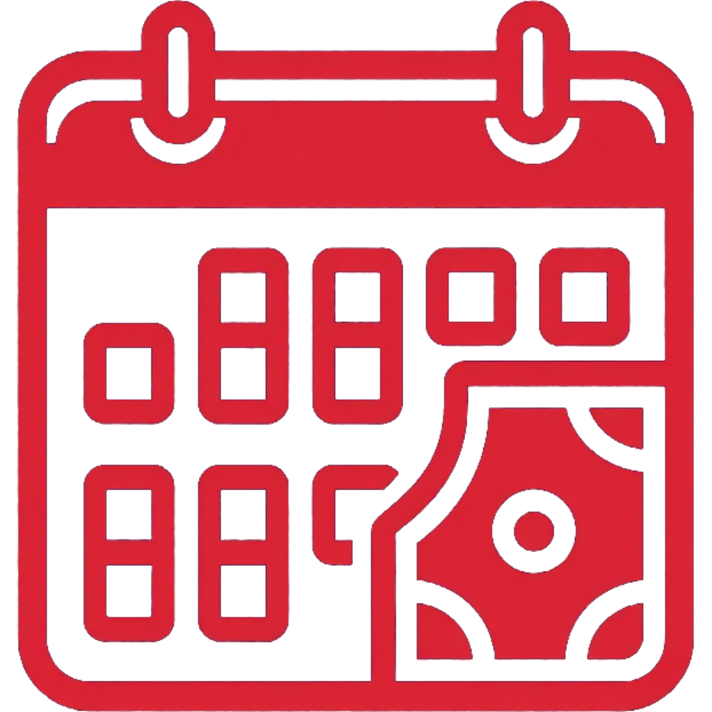 Red calendar icon with a hand-marked date square