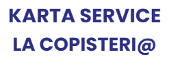 Testo blu con la scritta “KARTA SERVICE LA COPISTERI@” su sfondo bianco