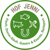 Ein grüner Kreis mit einem Schwein, einem Fisch, einem Hufeisen und einer Gabel darin.