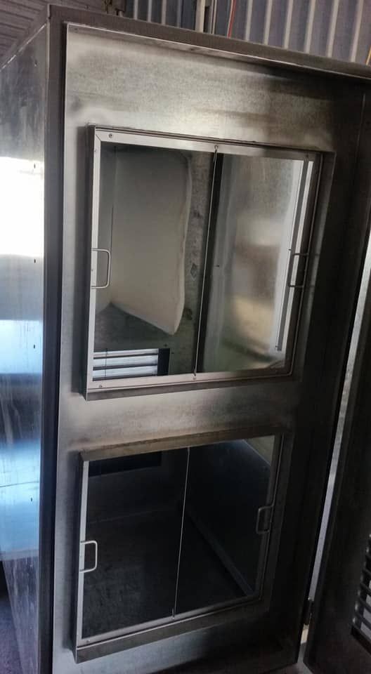 A Stainless Steel Refrigerator with Two Doors and Two Windows — K & S Sheetmetal in Gladstone Central, QLD