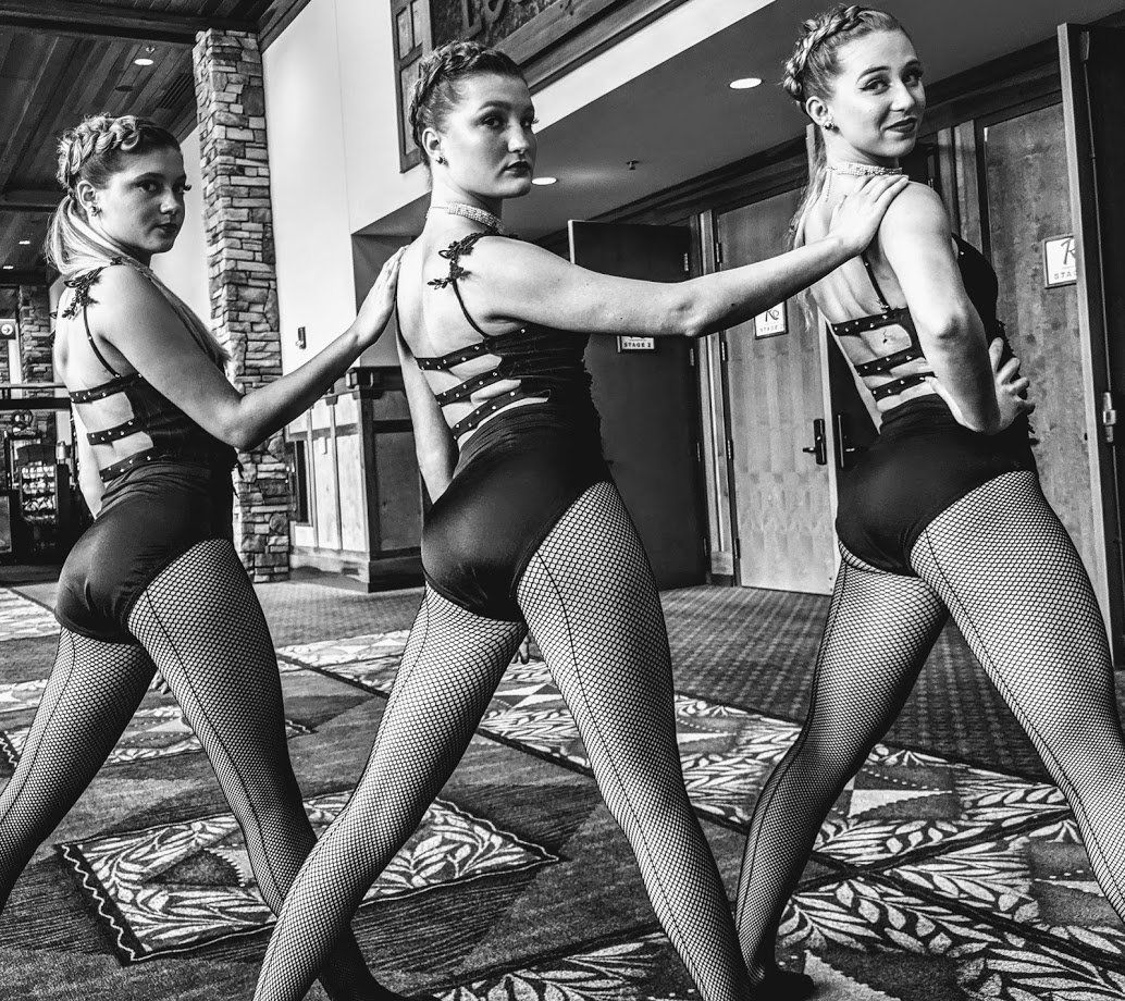 Black and white photo of women in Rainbow National Dance Competition