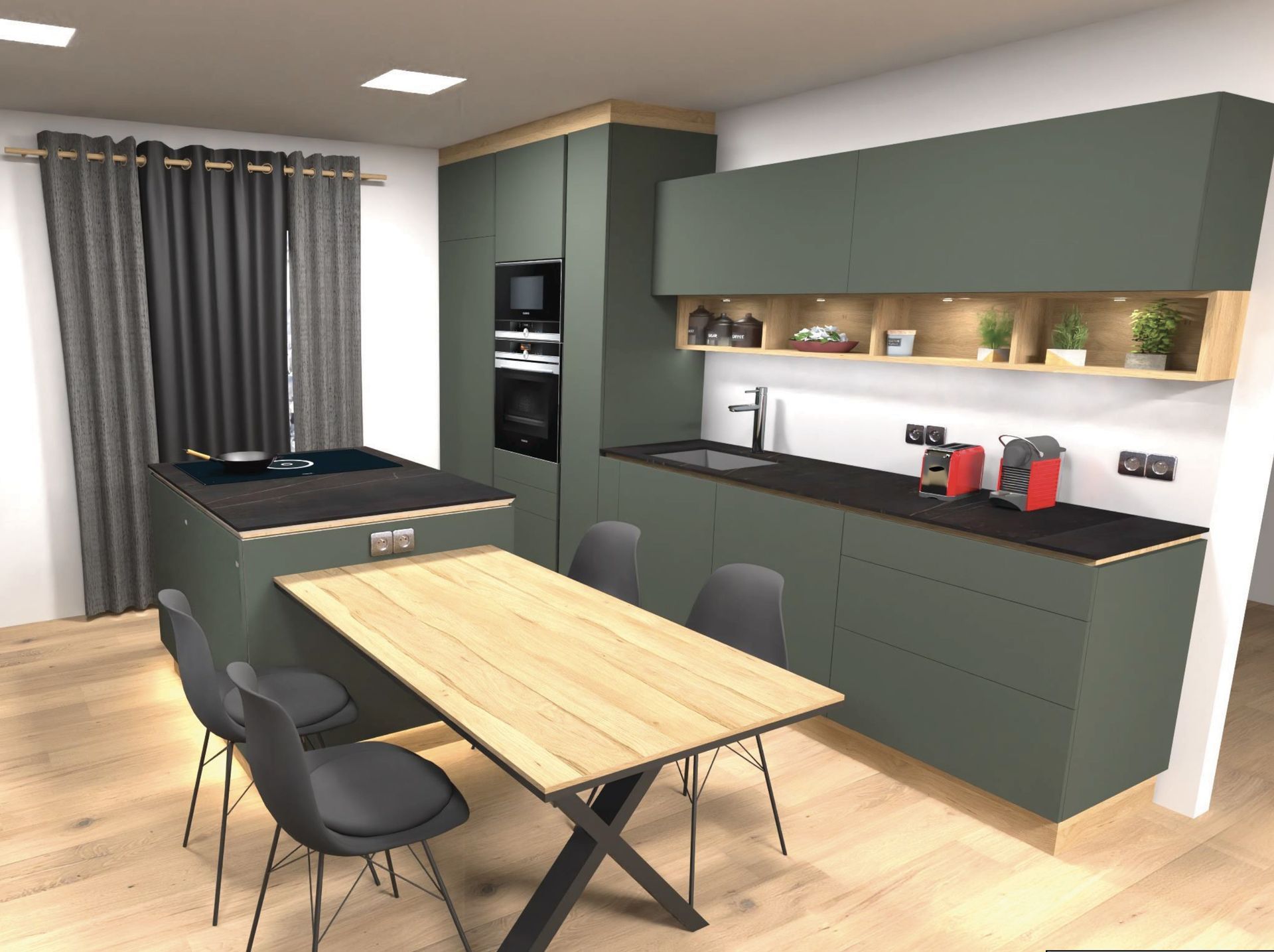 Une cuisine avec une table et des chaises