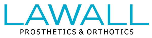 LAWALL Prosthetics logo in blue and gray text with a teal horizontal accent line