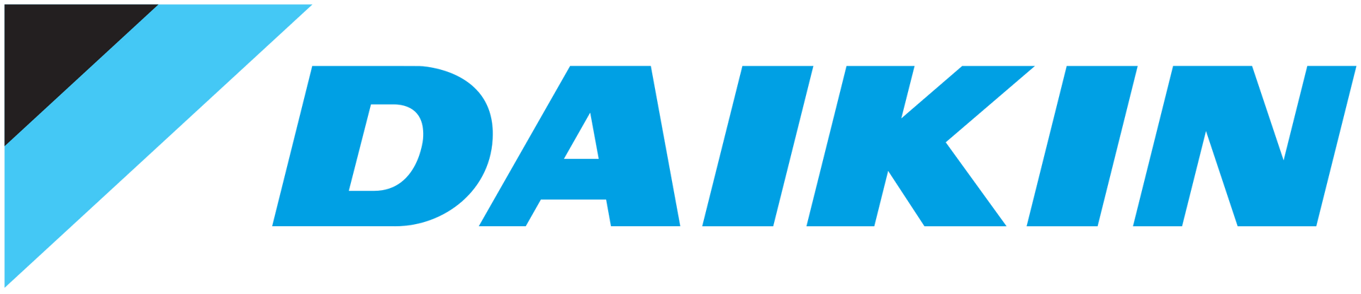 Daikin logo with a blue and black triangle graphic and blue text.
