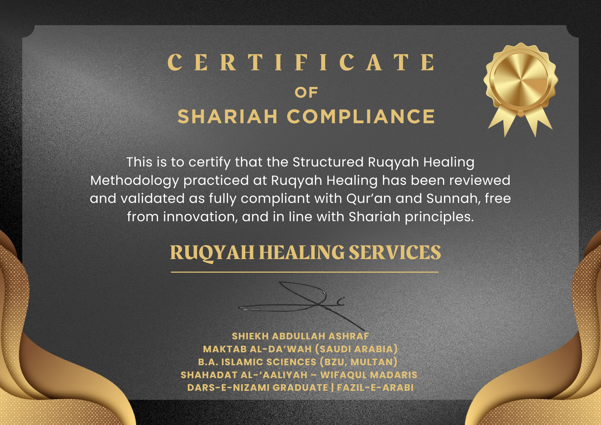 Ruqyah Healing Certificate of Shariah Compliance