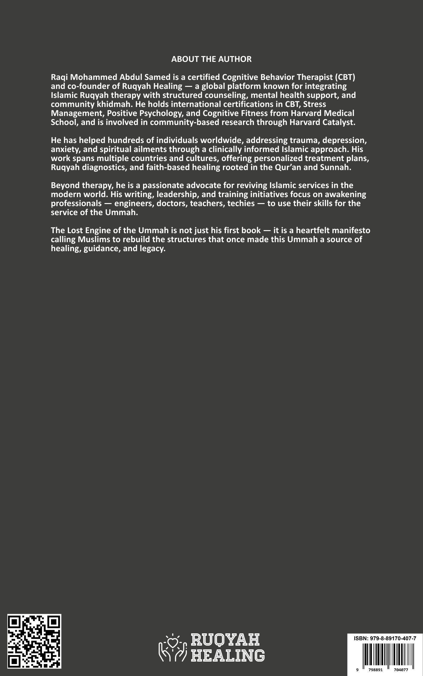 About the author page from the free Ruqya Clinic ebook ‘The Lost Engine of the Ummah
