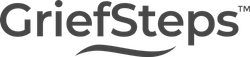 GriefSteps logo in dark gray text with a curved underline on a white background