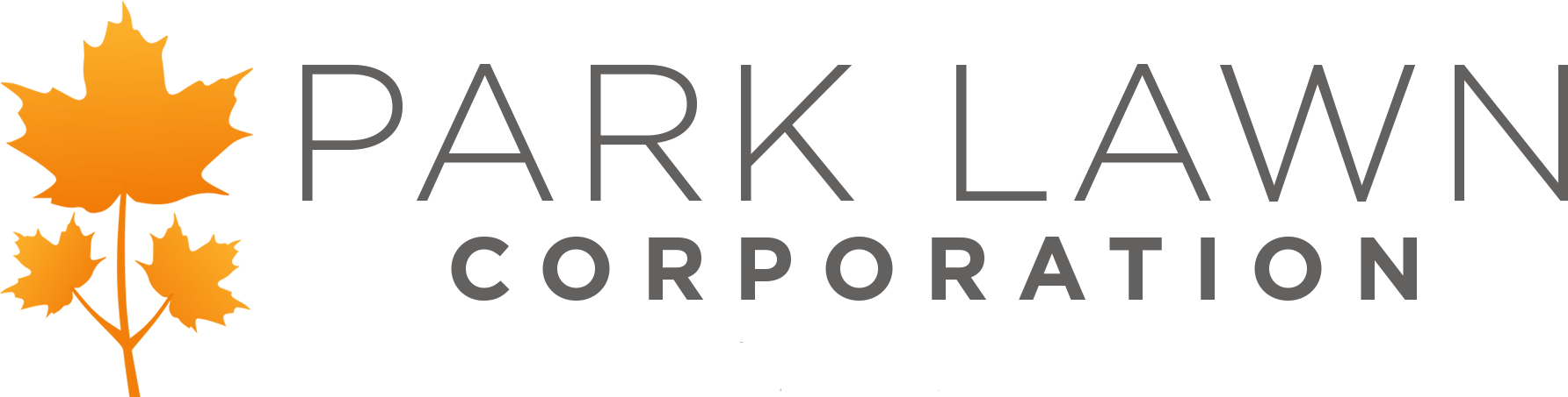 Park Lawn Corporation logo with orange leaf icon and gray text
