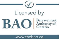 Licensed by the Bereavement Authority of Ontario logo with website www.thebao.ca