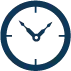 Blue clock icon with white face and dark hands, showing about 10:10