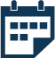 Blue calendar icon with white date squares and a folded page corner