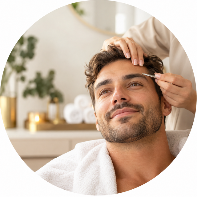 Relaxed male client during a men's waxing appointment at Bee Waxing Spa in Seattle