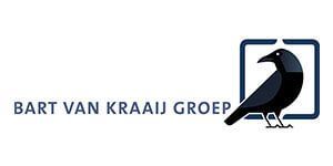 Logo of Bart Van Kraaij Groep, with a black crow inside a blue square, next to text.