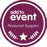 Purple circular “add to event” Featured Supplier badge with white star and laurel branches