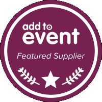 Purple circular “add to event” Featured Supplier badge with white star and laurel branches