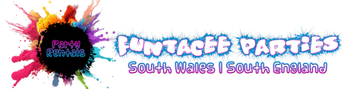 Colorful “South Wales Parties” logo with paint-splash graphic and the tagline “South Wales | South England”