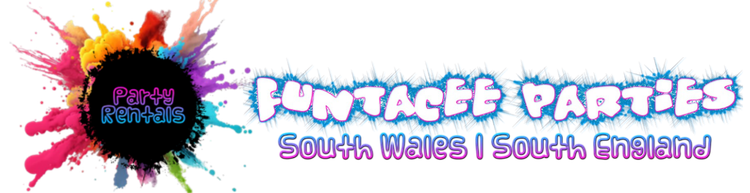 Colorful “South Wales Parties” logo with paint-splash graphic and the tagline “South Wales | South England”