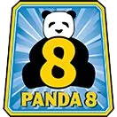 Panda 8 logo with a black panda face above a large yellow 8 on a blue burst background