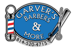 Carver’s Barbers & More logo with barber pole, scissors, and phone number 814-520-4715