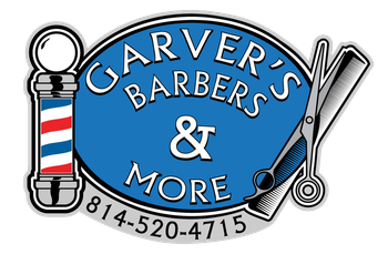 Carver’s Barbers & More logo with barber pole, scissors, and phone number 814-520-4715