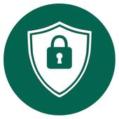 Green shield with a white outline and padlock icon, symbolizing security and protection