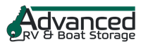 Advanced RV & Boat Storage logo with green RV silhouette and black text on white background
